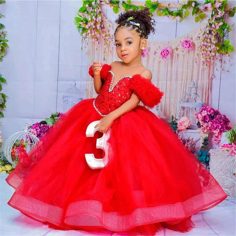 Robes d'anniversaire pour filles demoiselle d'honneur volants plissés