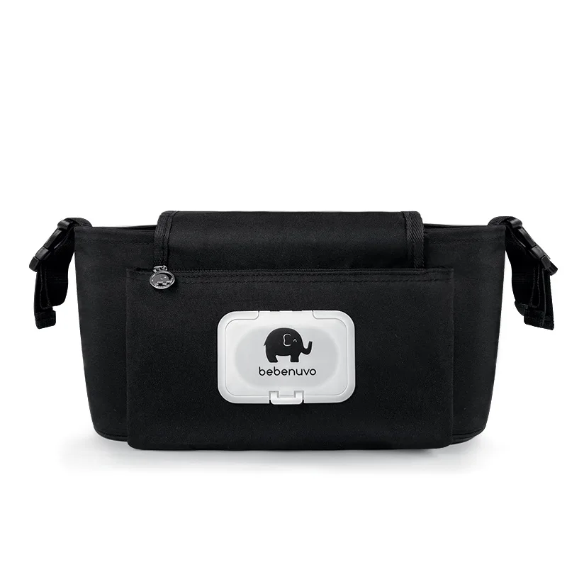Sac de poussette imperméable Bebenuevo sac à langer organizateur style moderne couleur noire logo éléphant gra