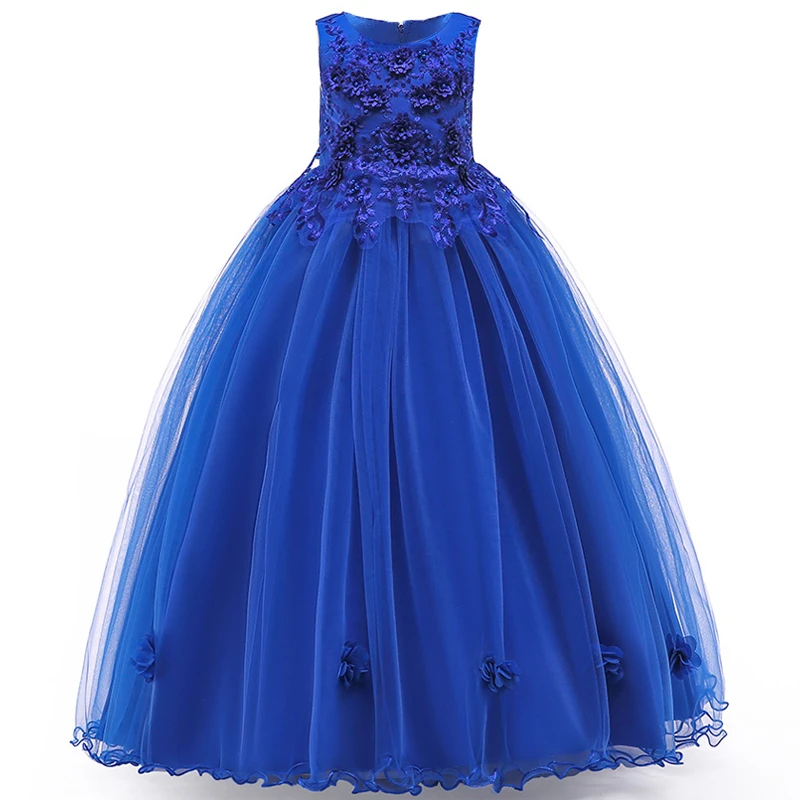 Robe de bal princesse à fleurs pour filles tulle bleu royal occasion spéciale fêtes anniversaires demoiselle d
