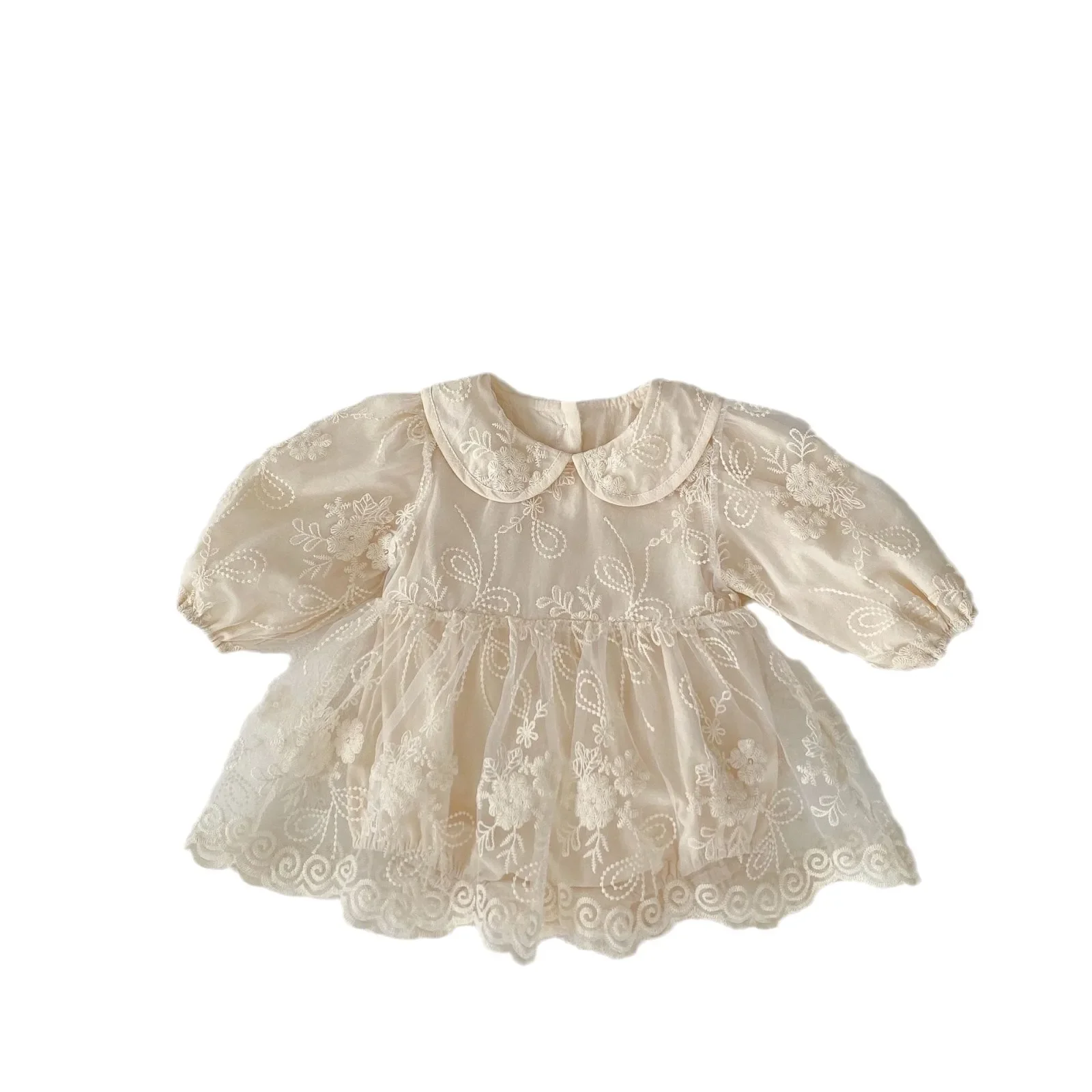 Robe en maille brodée pour bébé fille style romantique vintage floral cérémonie anniversaire photos familiales