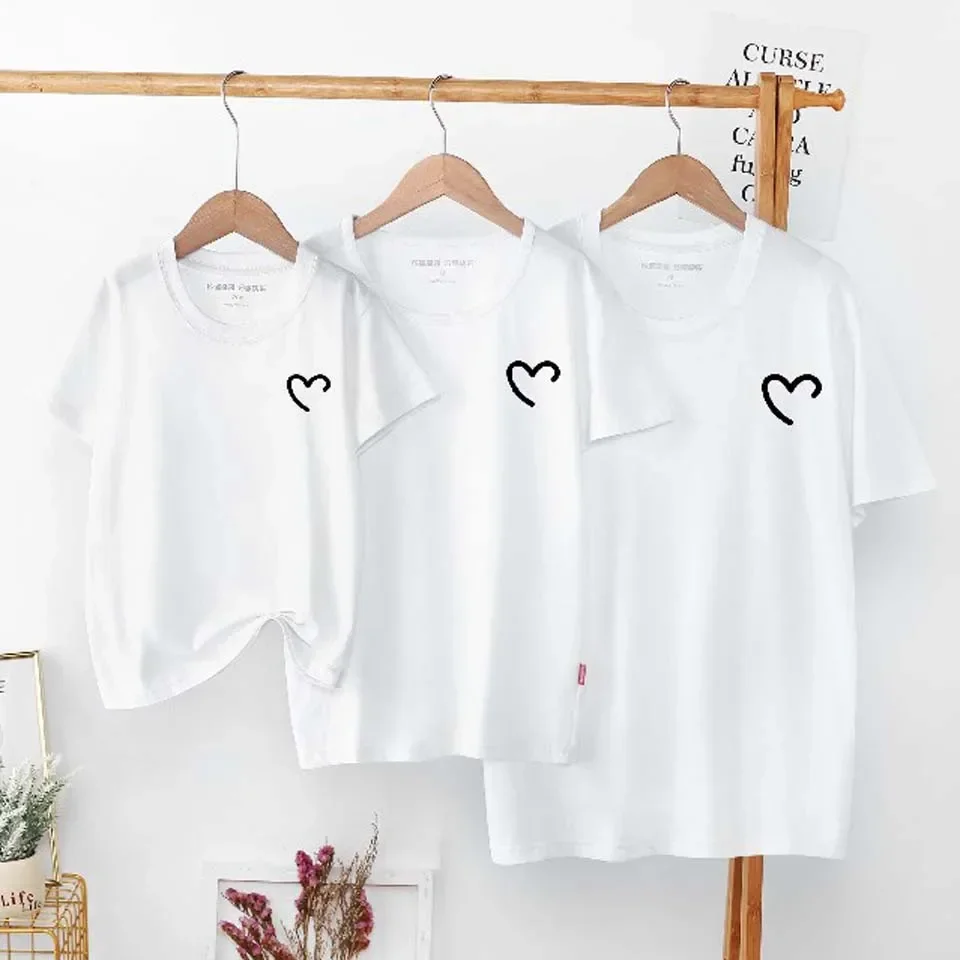 Tshirt coton été bébé maman papa style famille cœur motif décontracté uni été printemps été