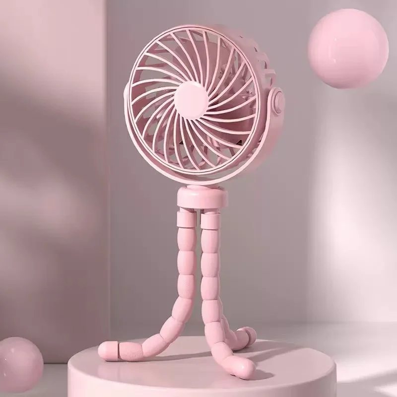 Ventilateur de table compact portable à tête rotative bras flexibles couleur rose pastel design minimaliste mo