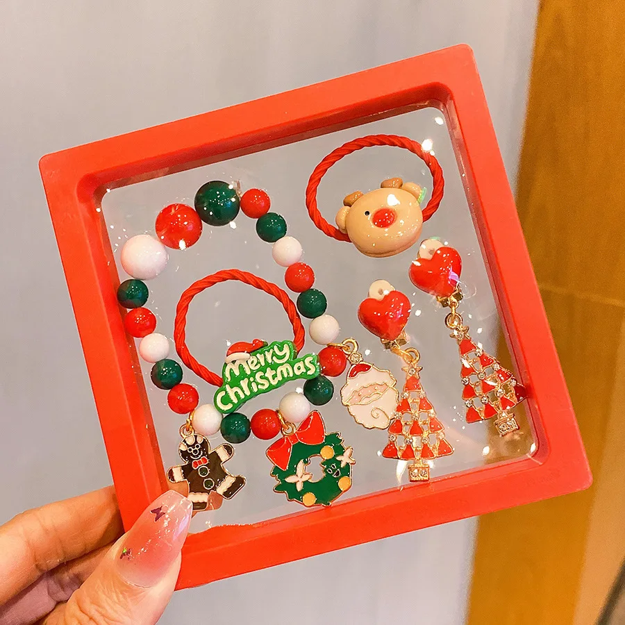 Ensemble bijoux Noël enfants : bracelet coloré boucles d'oreilles et