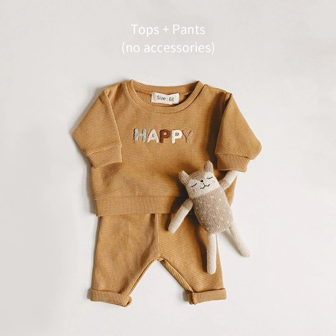 Ensemble vêtements bébé garçon fille tshirt longues manches pantalon élastique 2 pièces printemps 2022 beigemo