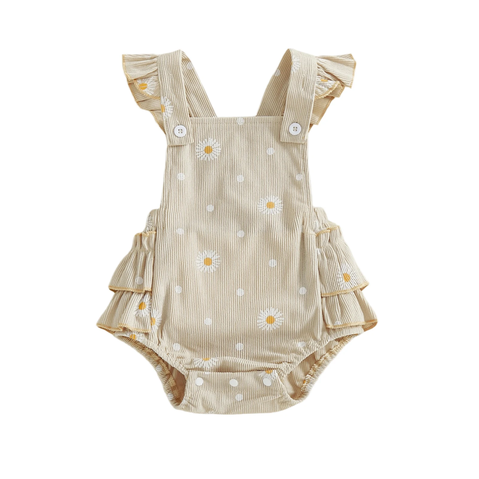 Robe barboteuse bébé fille automne coton doux motifs marguerites et points style romantique combinaison ajusté