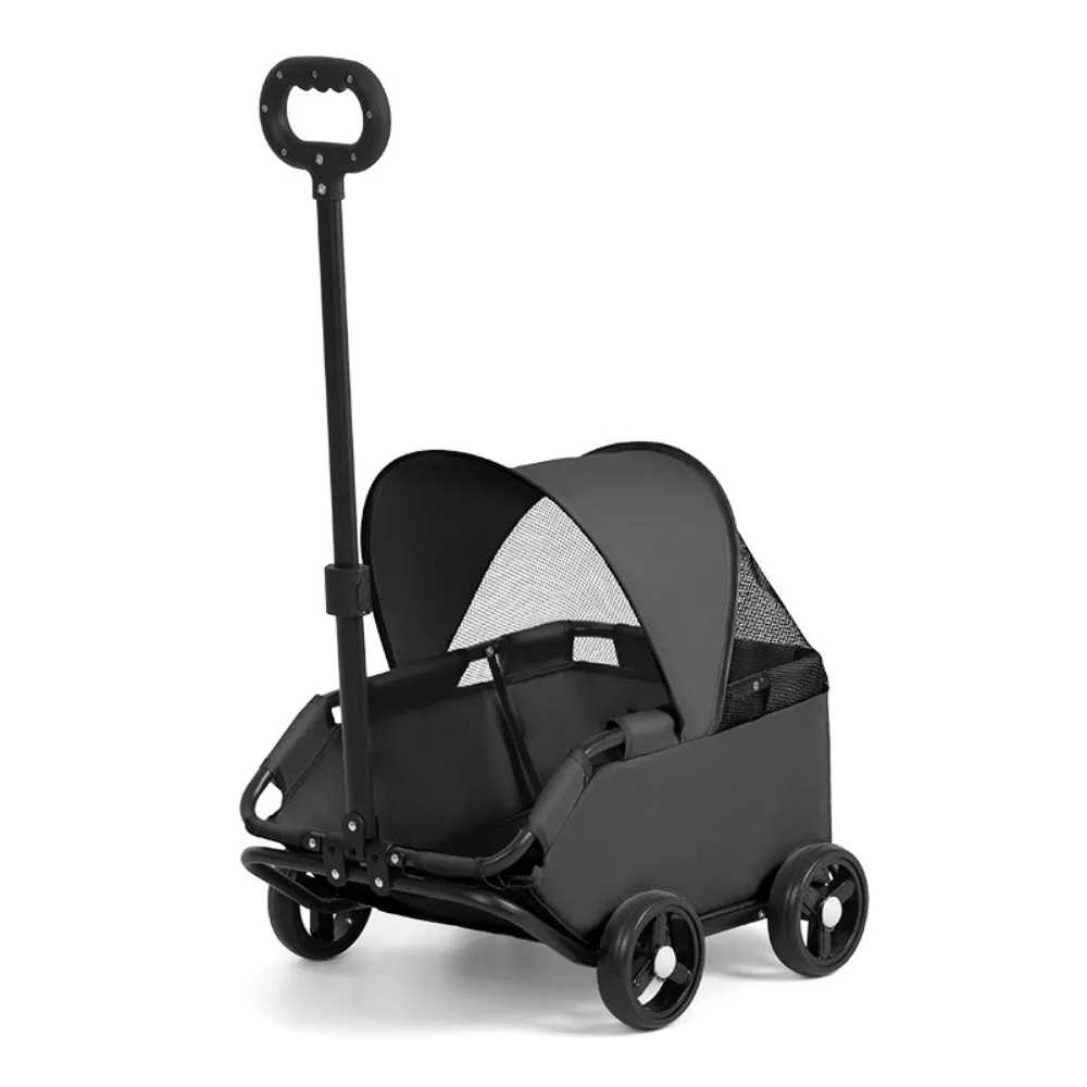 Poussette pliable urbaine 4 roues tissu Oxford panier bébé compacte noir design moderne