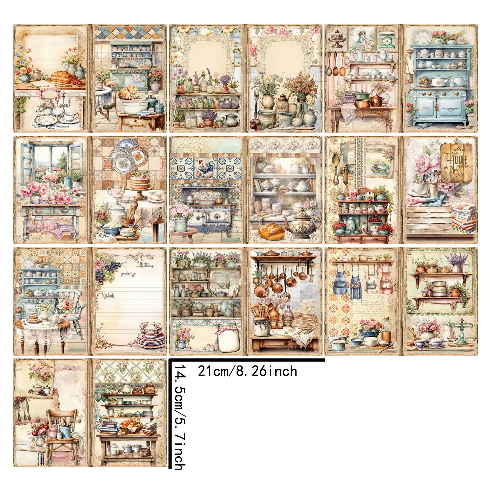 Jeu de cartes illustrées Vintage Grunge Scrapbooking Journal Planning