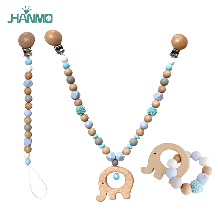 Ensemble jouets suspendus en bois pour poussette hochet dentition mobiles animaux bracelet mâchouillageปลอดภัย