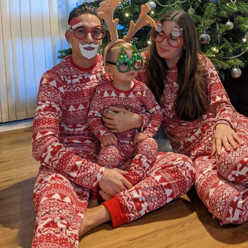 Pyjamas de Noël famille mère père enfants vêtements assortis mignon ample imprimé d'élan Coton Polyester quali