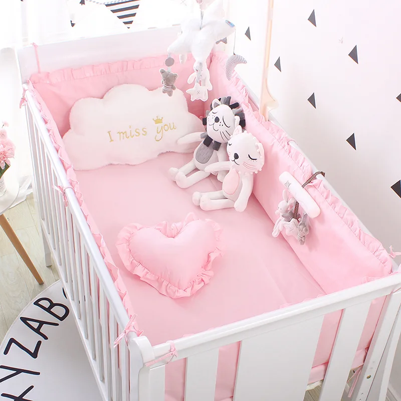 Ensemble de lit protecteur 5 pièces pour bébé 4 parechocs drap 100% coton uni simple style animal motif bébé 0