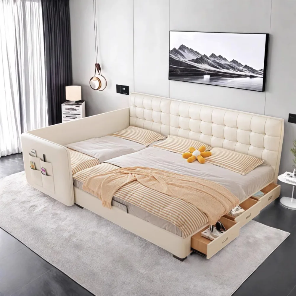 Organisateur de lit bébé tiroirs rangement tête de lit lit Queen Size 180x200cm meuble moderne minimaliste déc