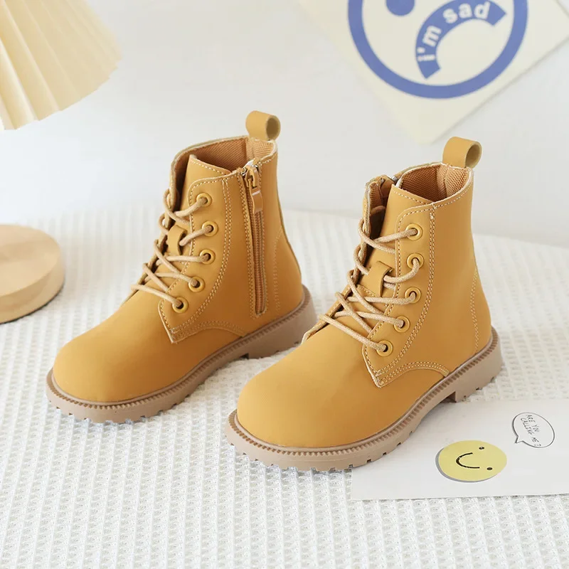 Bottes en cuir synthétique pour enfants style urbain jaune vif fermeture éclair latérale confort et sécurité i
