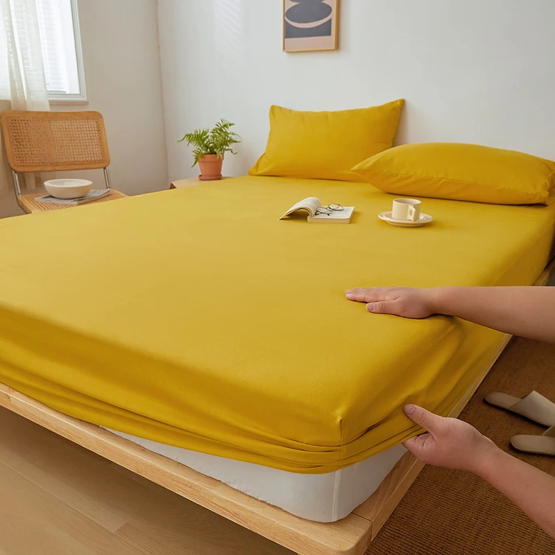Draphousse en coton couleur unie oreillers assortis housse matelas élastique style moderne minimaliste ambianc