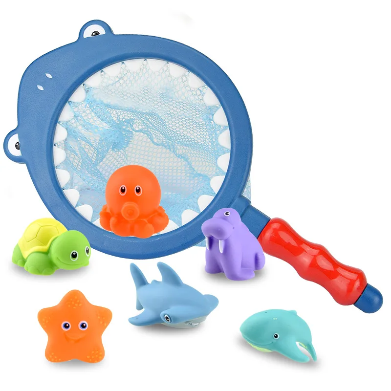 Jouets de bain pour bébé ensemble de 7 pièces avec canne à pêche filet et animaux marins flottants cadeau sûr 