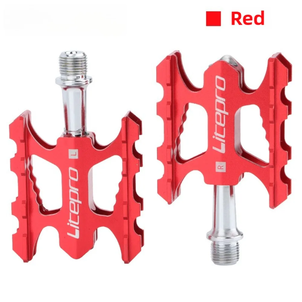 Pédales de vélo pliantes Litepro K3 aluminium anodisé rouge grip