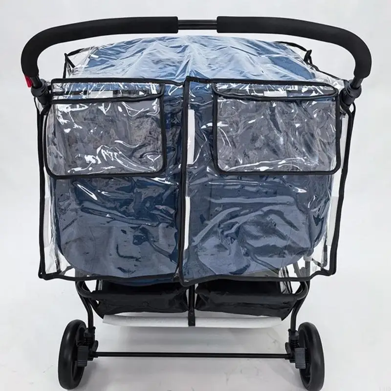 Housse de pluie universelle pour poussettes doubles bébé antidéperlante coupevent design transparent facile à