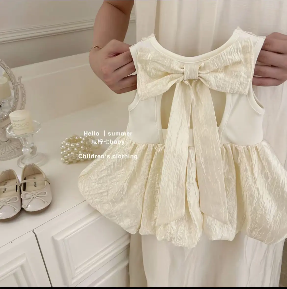 Robe d'été pour bébé fille style princesse grand nœud sans manches 07 ans beige vêtements confortables bébé an