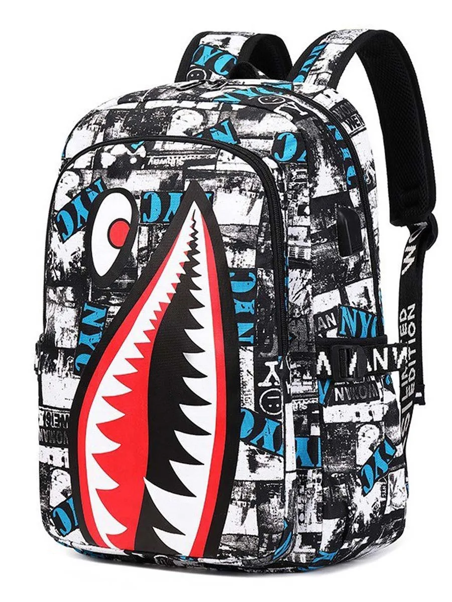 Sac à dos enfants école primaire design requin imprimé grande capacité matériau résistant à l'eau confortable 