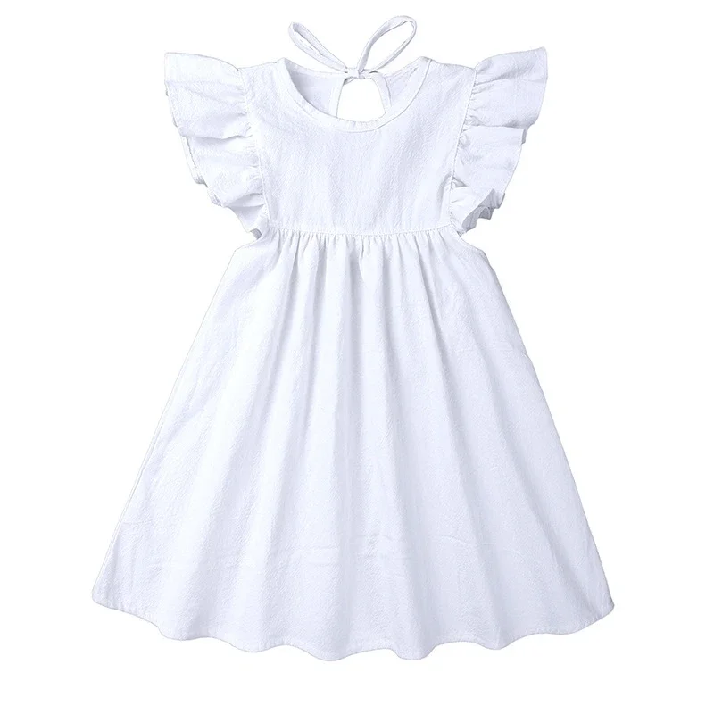 Robe d'été en lin et coton pour bébé fille volants élégants fête d'anniversaire blanc 06 ans confortable princ