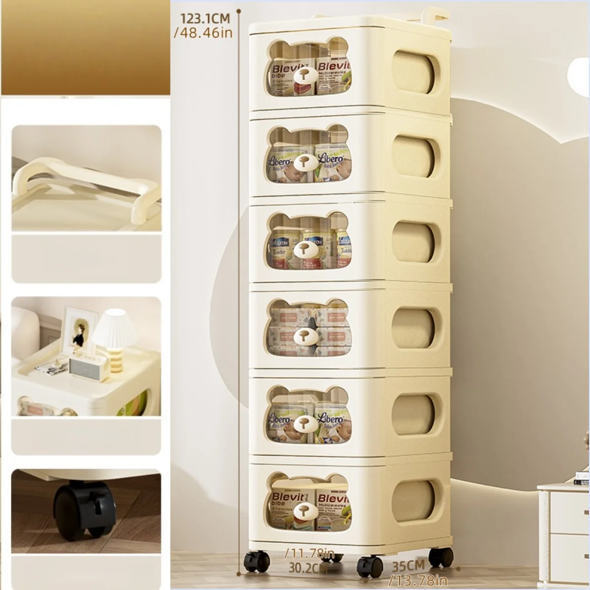 Chariot de rangement roulant avec tiroirs, organisateur mobile à roulettes, multicouche pour salon/chambre/sal