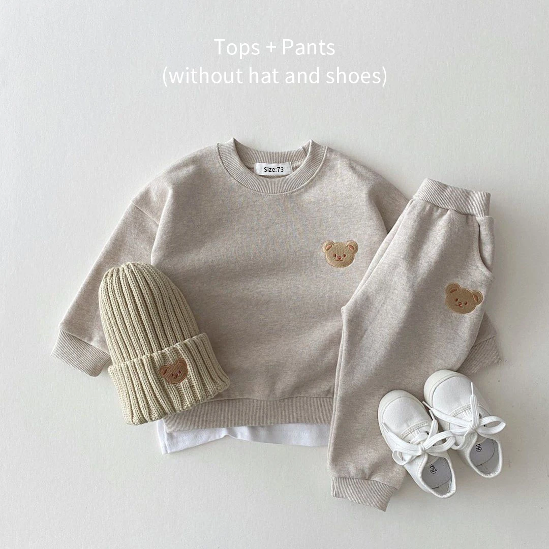Ensemble vêtements bébé fille garçon automne 2 pièces sweat pantalon ours coton doux confortable style décontr