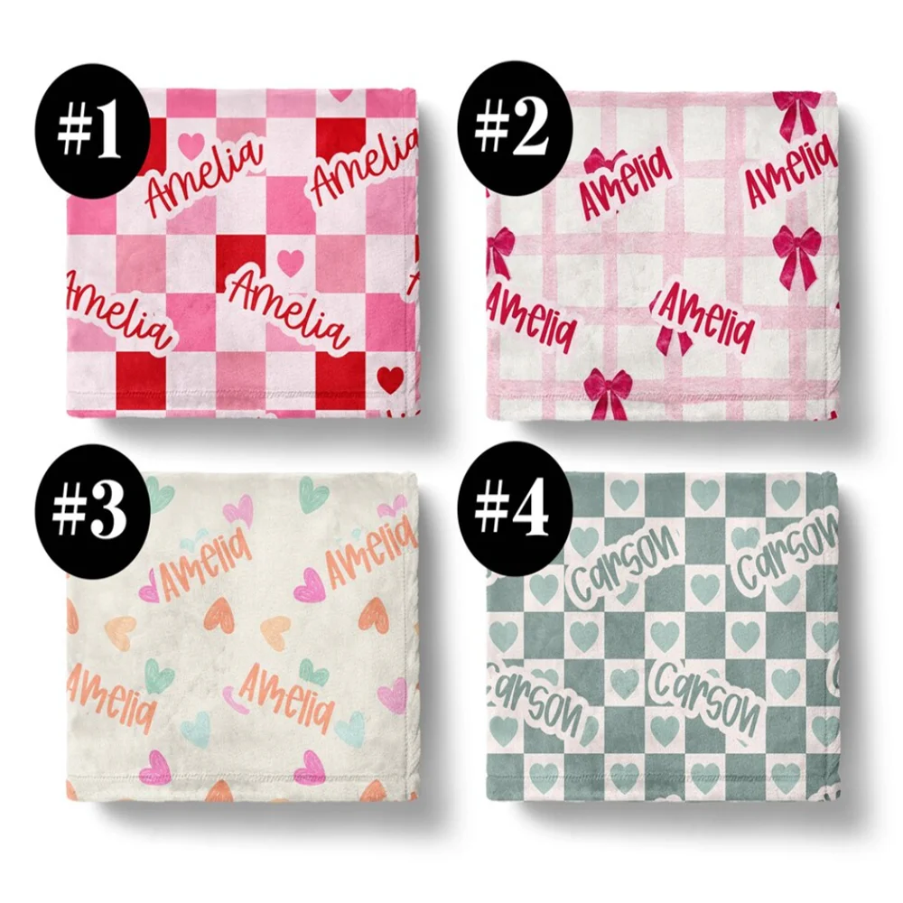 Couverture personnalisée bébé nom imprimé motifs cœurs couverture chambre bébé cadeau naissance déco nursery d
