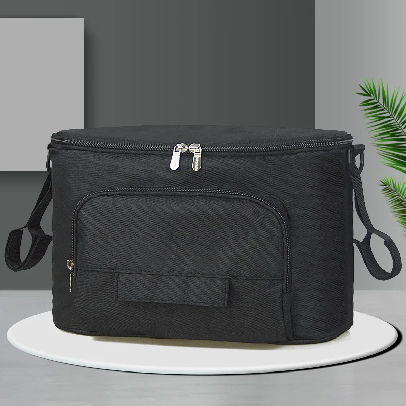Glacière portable en polyester noir sac de piquenique poignées latérales compartiments zippés résistant à l'ea