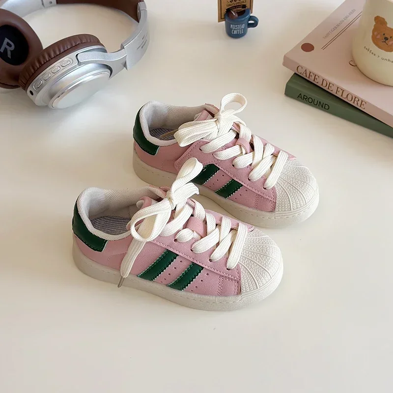 Chaussures de sport enfants semelle souple antidérapante style décontracté rayures tendance rose vert 312 ans 