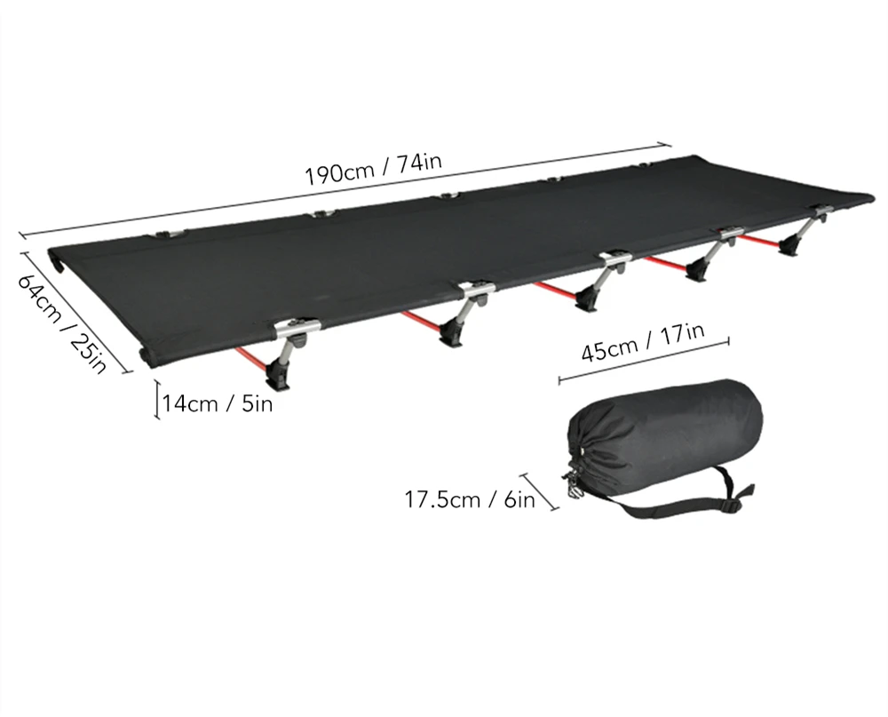 Lit de Camping Pliant Ultraléger en Aluminium et Tissu Oxford pour Voyage Randonnée PiqueNique Noir