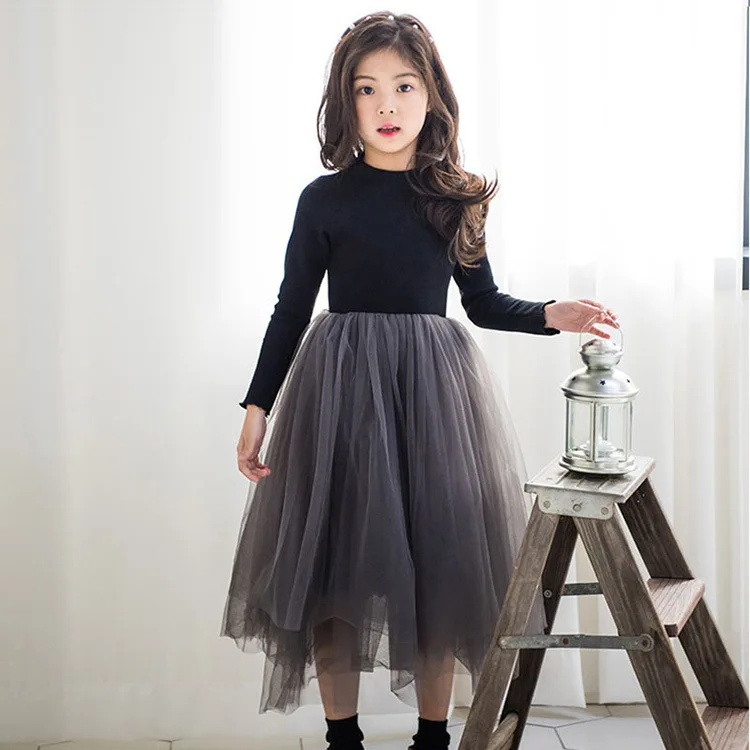 Robe d'automne en gaze pour filles style princesse floral 312 ans noir matériau coton polyester confortable él
