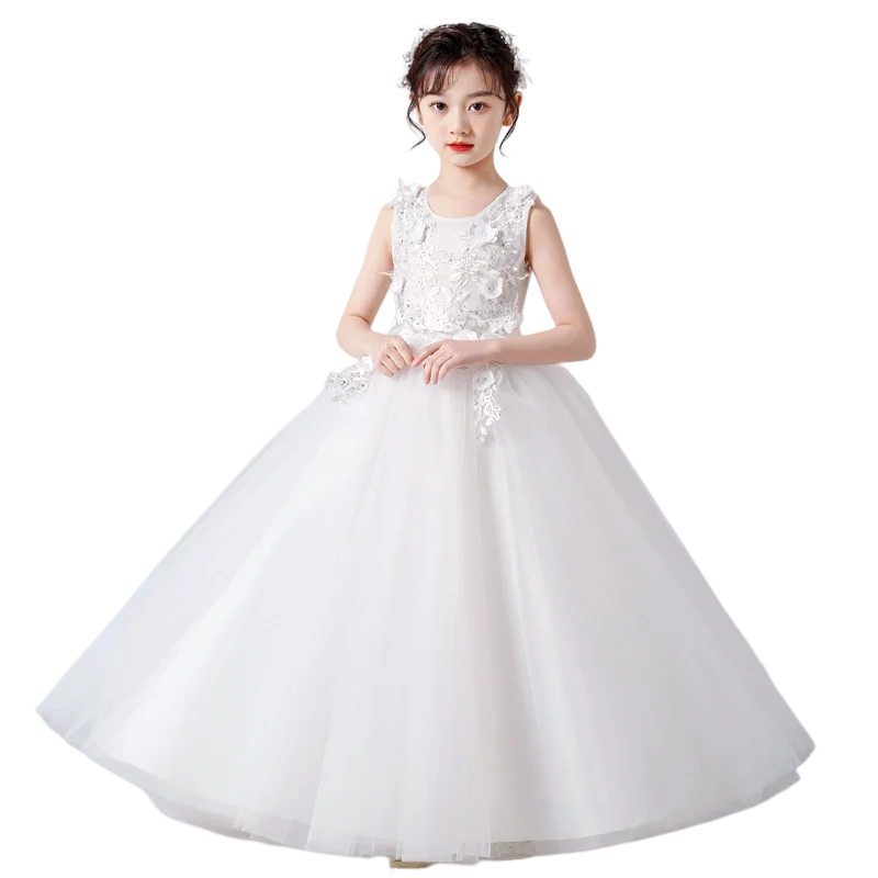 Robe demoiselle honneur été mariage blanc tulle longueur sol fleurs