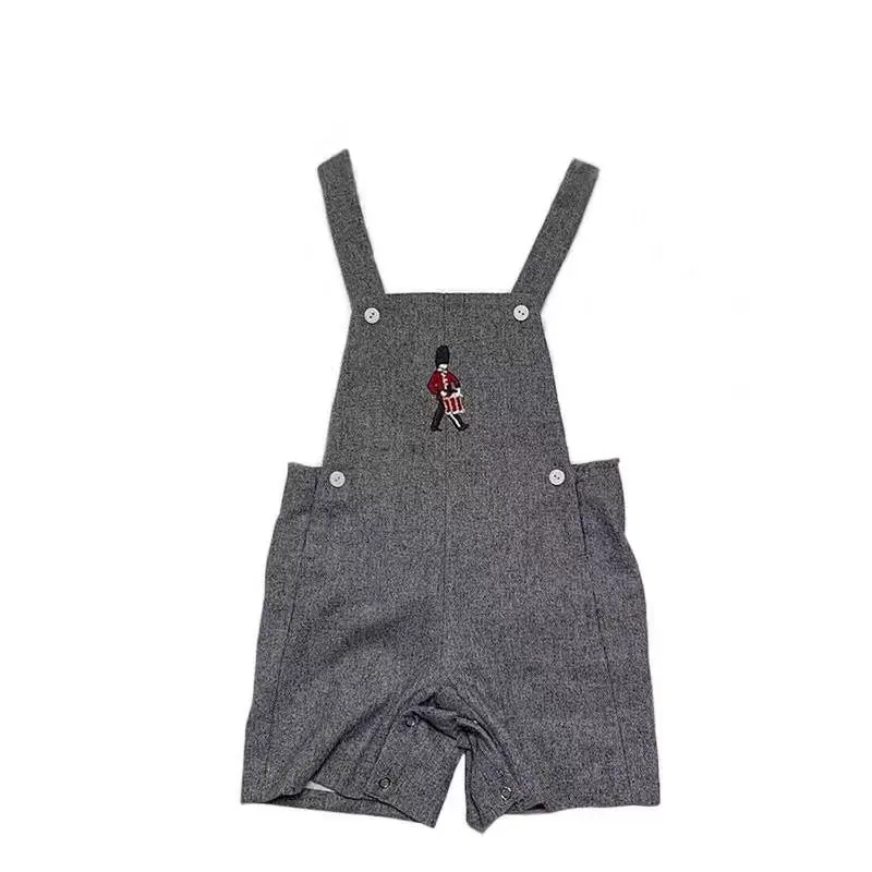 Short salopette enfants brodée garde anglais style british tissu tartan bretelles ajustables vêtement bébé gar