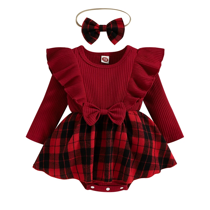 Tenue de Noël bébé fille barboteuse côtelée manches longues jupe Tutu