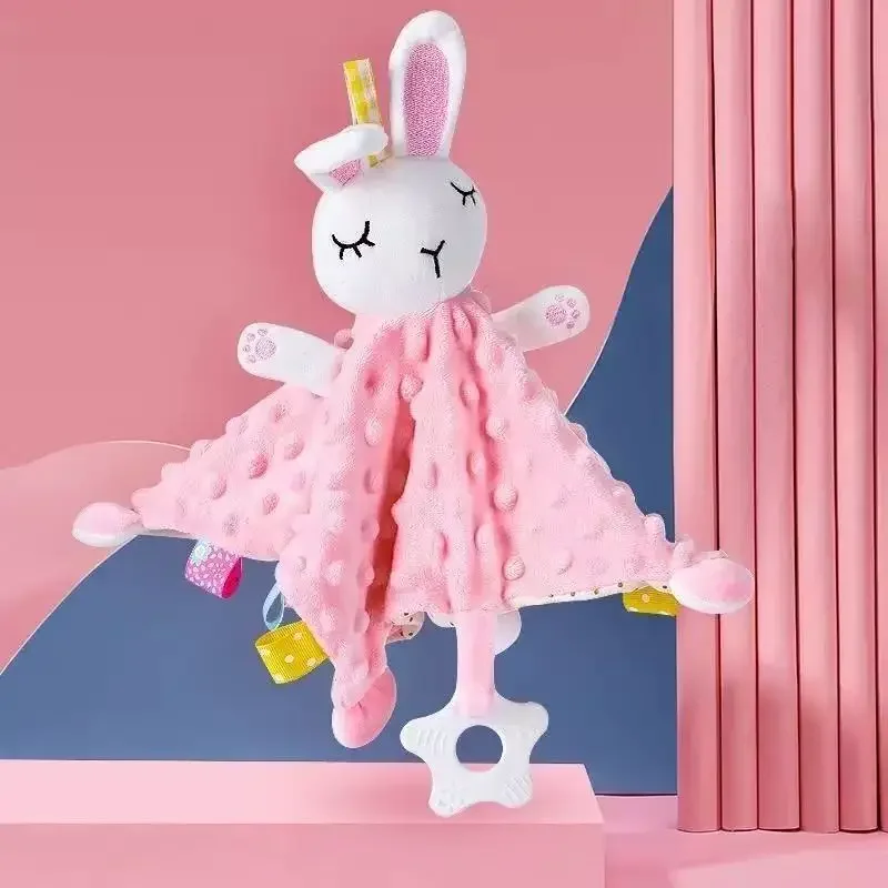 Couverture de couette bébé avec peluche douce anneau de dentition poupée de couchage jouet de sommeil serviett