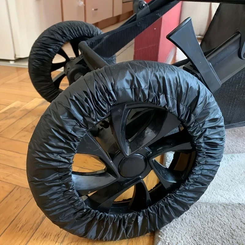 Couverture de roue antipoussière pour poussette bébé protecteur imperméable élastique ajusté noir 2 pièces