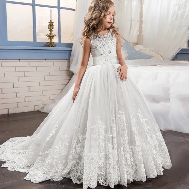 Robe princesse bouffante dentelle fleurs mariage occasions spéciales filles 46 ans confortable élégante qualit