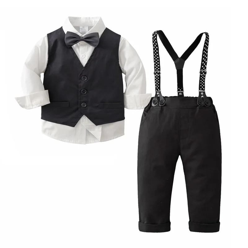 Ensemble Formel Bébé Garçon 4 Pièces Veste à Bretelles Nœud Papillon Occasions Spéciales Qualité Premium