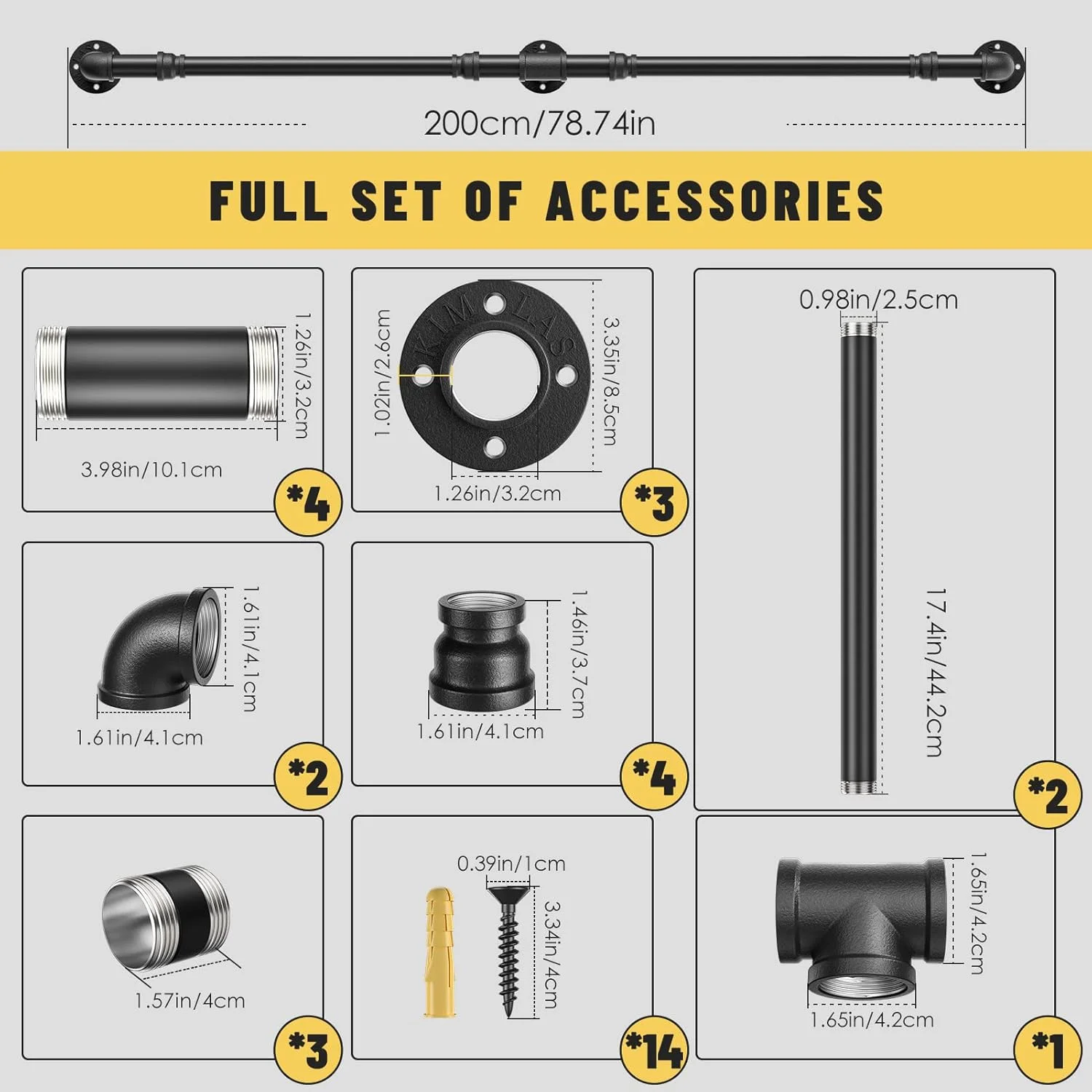 Ensemble tuyaux métal noir Industriel DIY étagères tringles accessoires style loft durabilité modernité déco i