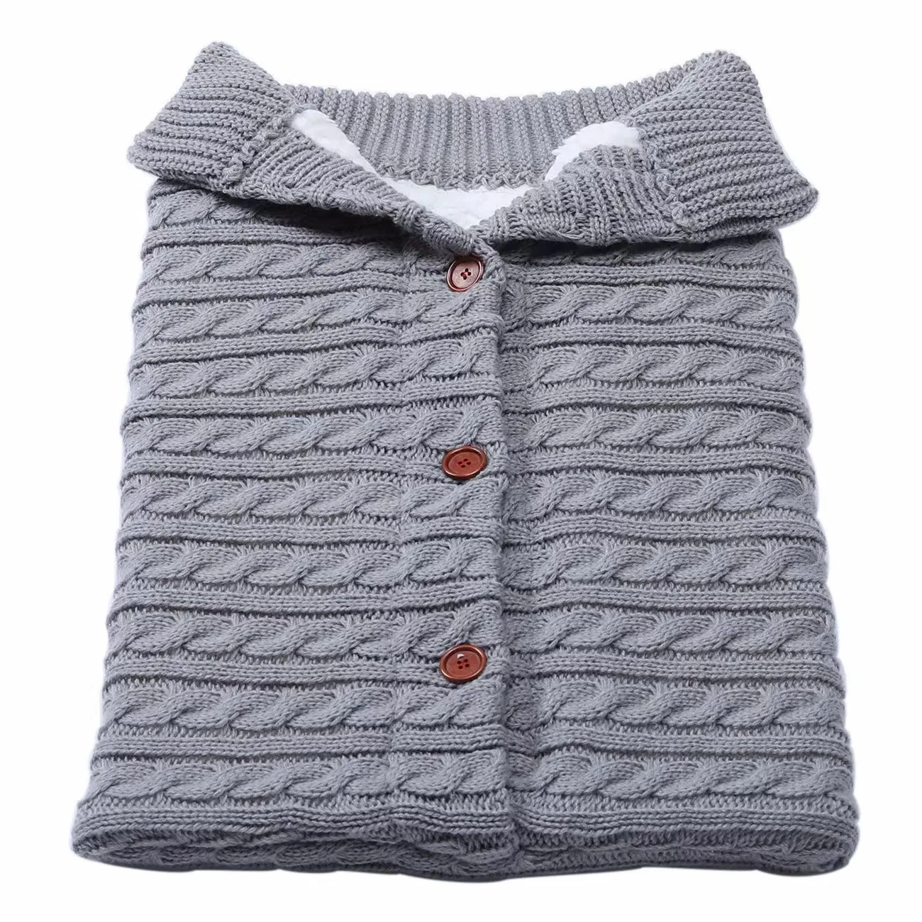 Sac de couchage bébé tricoté peluche épais chaud pour poussette Automne Hiver Gris moyen