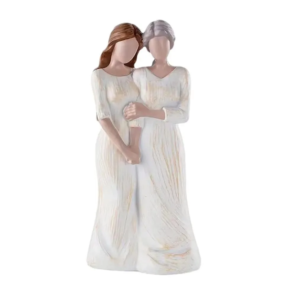 Statue Mère et Fille en Résine Artisanat Élégant Sculpture Familiale Moderne pour Chambre à Coucher