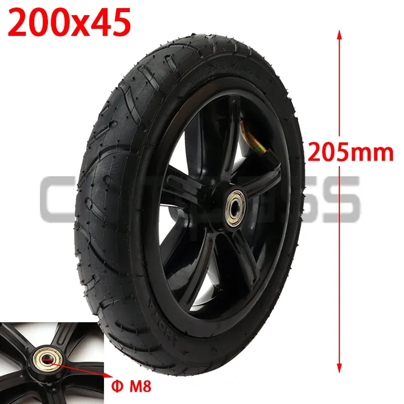 Roue pneumatique bébé poussette 200x45 scooter trottinette diamètre 200mm largeur 45mm noire caoutchouc qualit