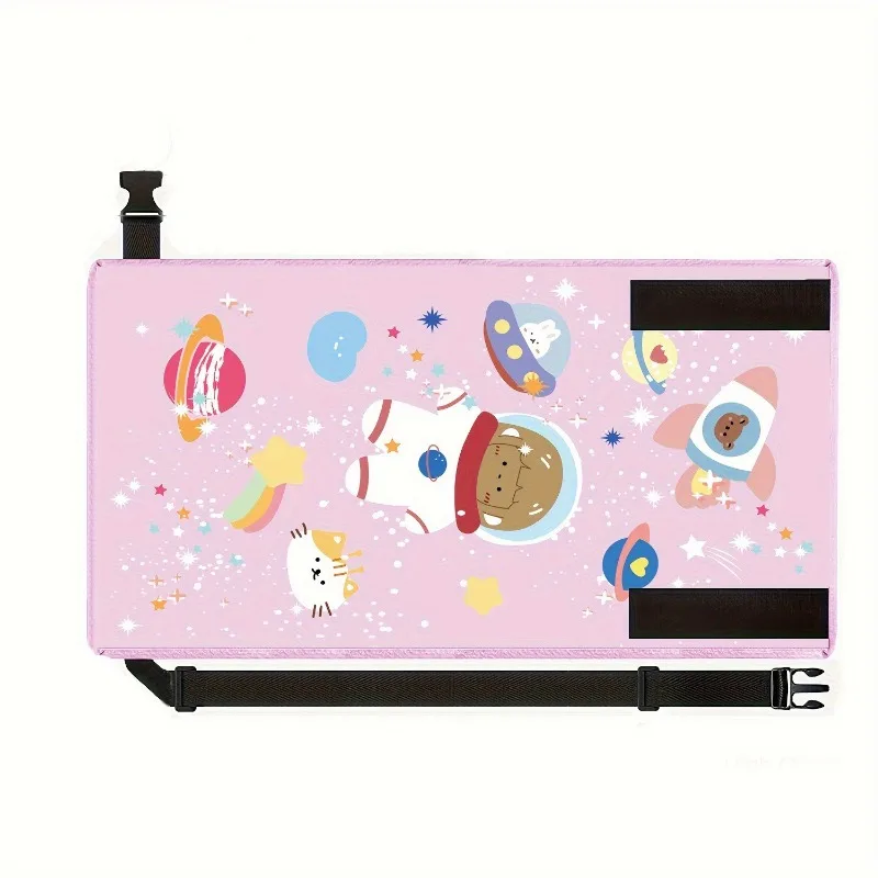 Tapis de jeu spatial pour enfants Oxford design étoiles planètes astronaute chat rose clair multicolore sangle
