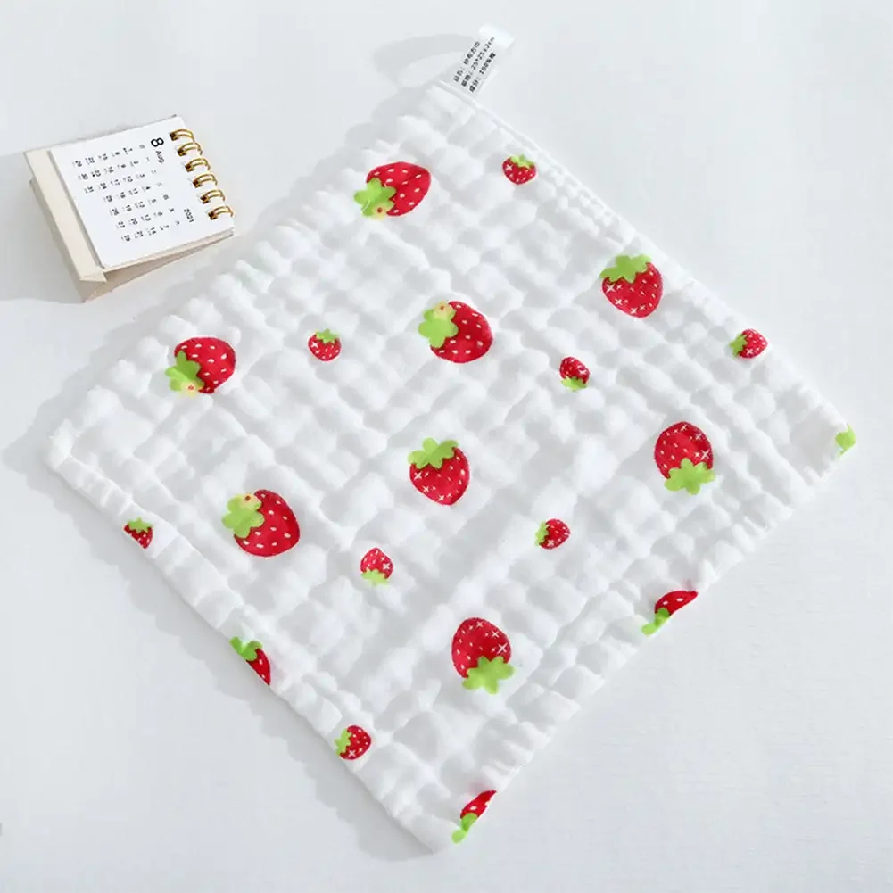 Serviette carrée bébé coton doux mouchoir visage gant toilette bavoir bain alimentation 30cm design fraises hy