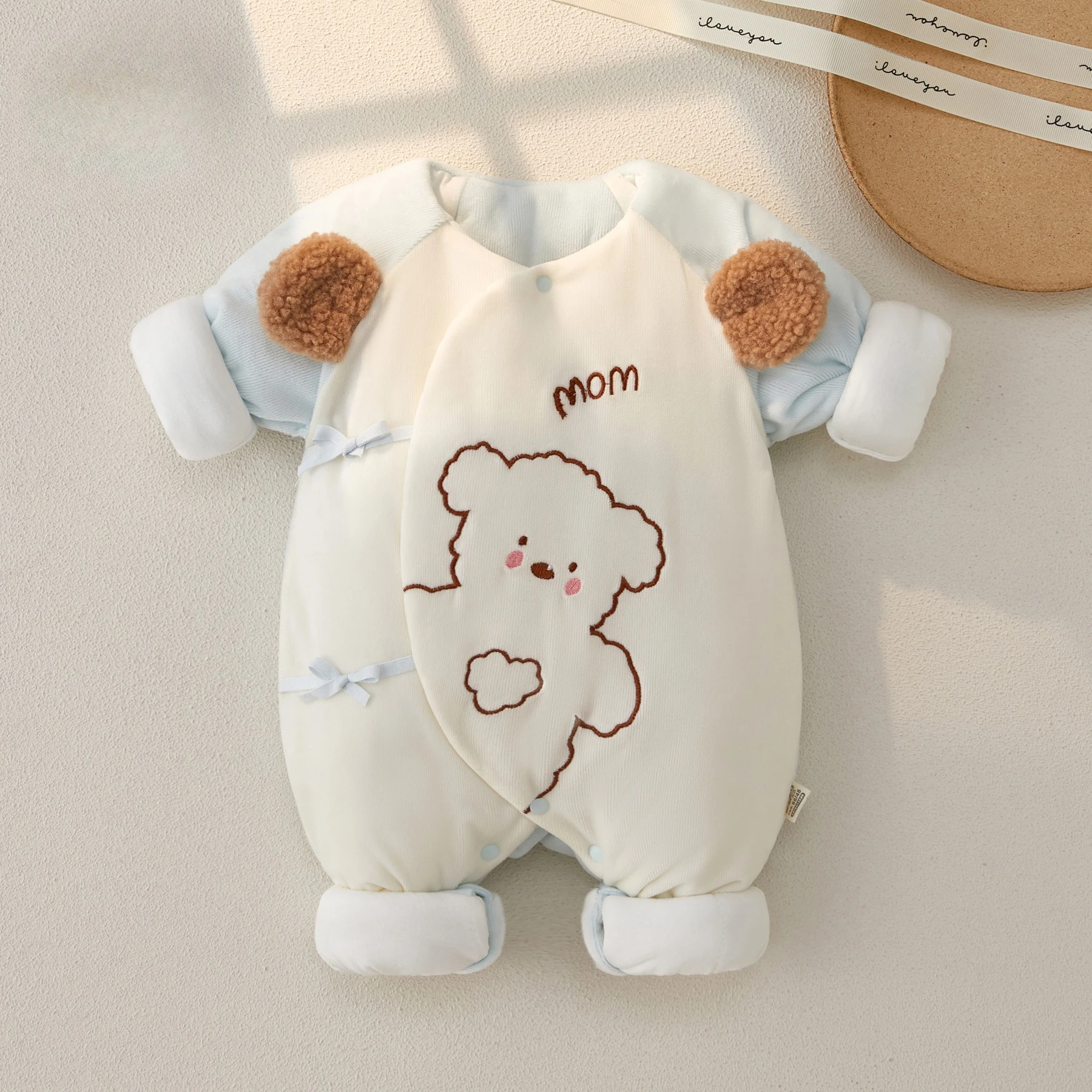 Combinaison bébé automnehiver cotonpolyester manches courtes motif ours mignon unisexe doux et confortable Crè