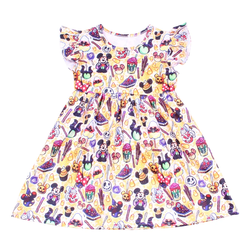Robe d'Halloween Citrouille pour Fille 28 Ans Style Mignon à Manches Flutter Tissu Doux et Étirable Idéale pou