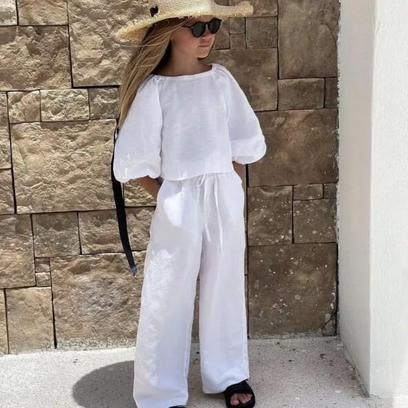 Ensemble chemise et pantalon en lin coton bébé fille vêtements printemps 17 ans 2 pièces style mode confortabl