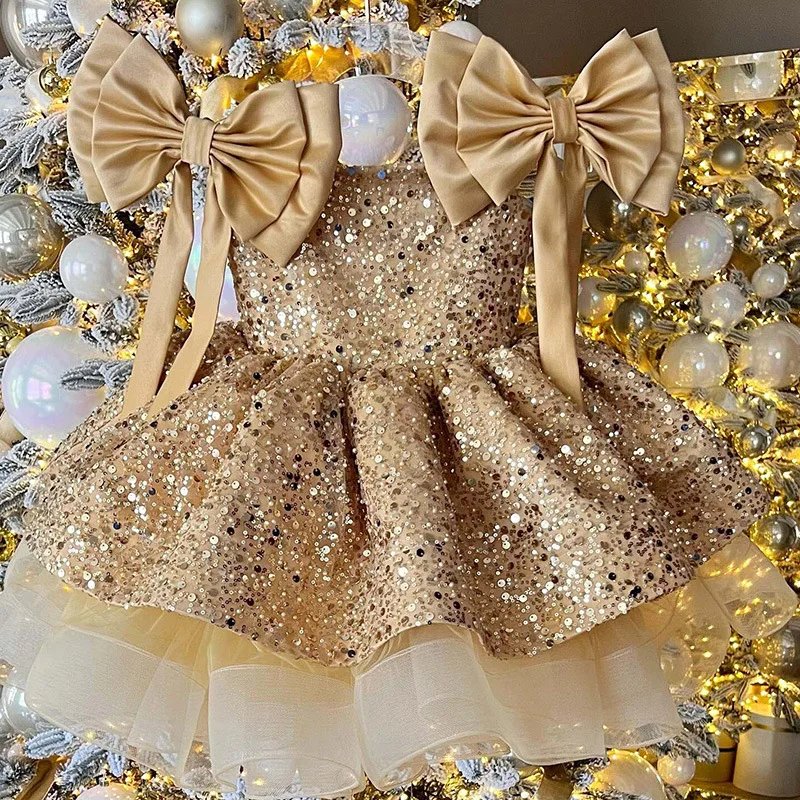 Robe de soirée d'anniversaire élégante pour filles robe de bal luxueuse avec perles robe de mariage pour enfan