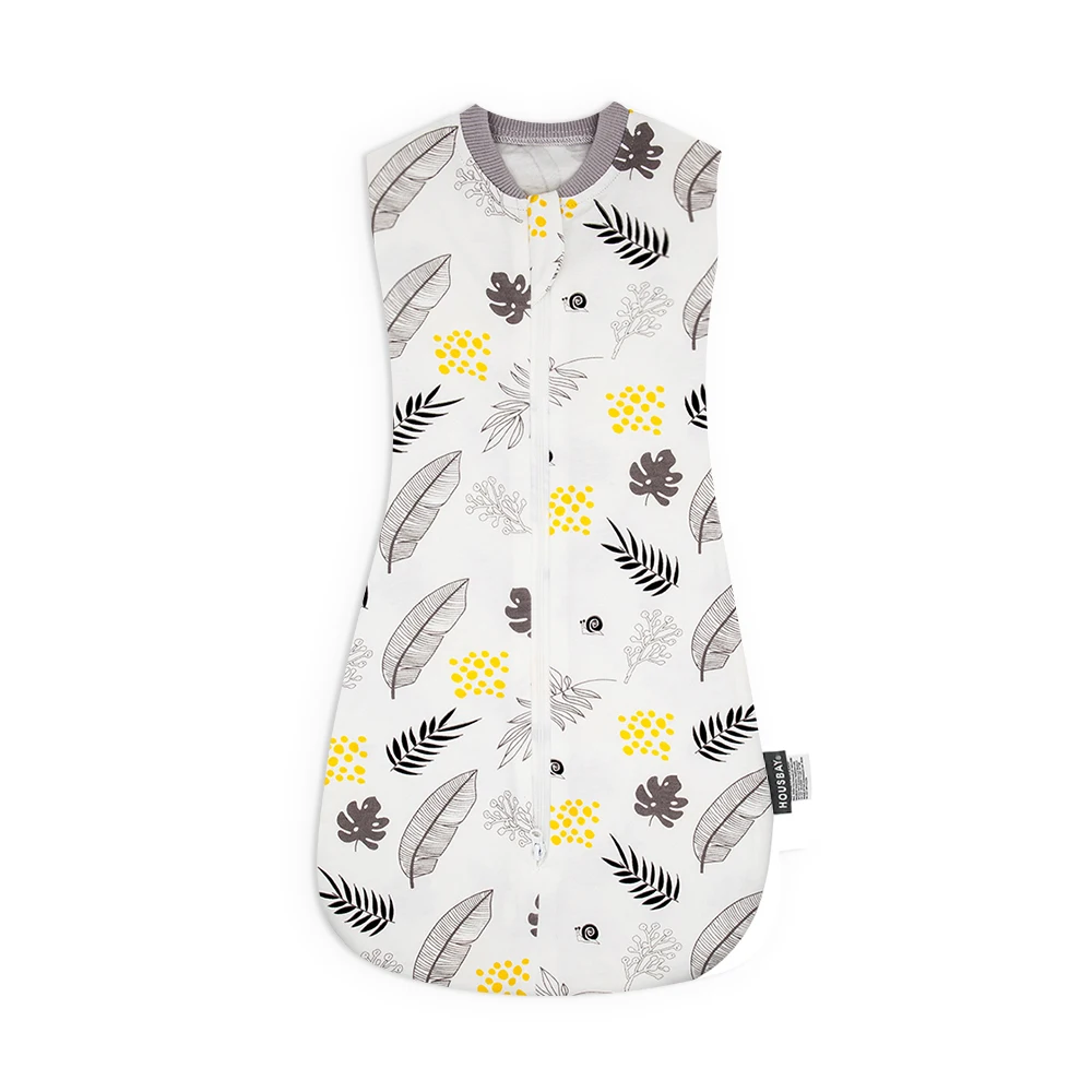 Sac de couchage bébé sans manches été 100% coton doux fermeture éclair design naturelle motifs feuilles 01 ans
