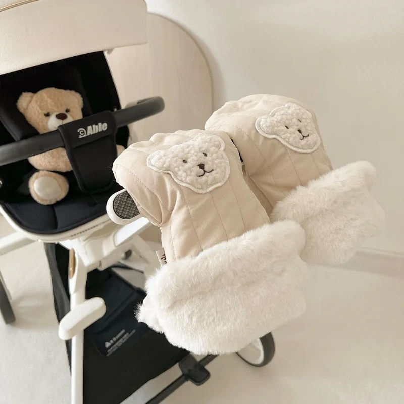 Gants de poussette en tissu matelassé doublure fausse fourrure motif ours universel pour maman style moderne e