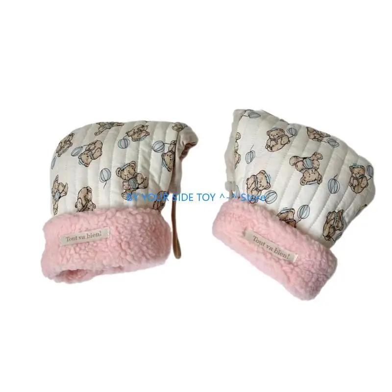 Gants bébé mignon hiver ours peluche blanche rose doux confortable
